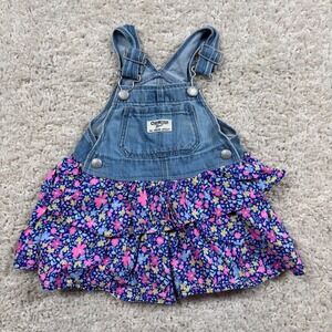 OshKosh B'gosh Baby Girls Denim Floral Ruffle Overalls Dress 18M